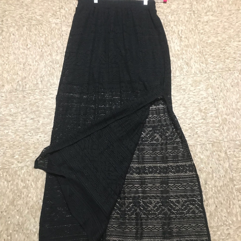 Gothic maxi lace sheer crochet skirt  w mini slip